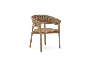 Stuhl Arinella aus Akazienholz mit natürlicher Tönung und beige Kordel