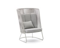 Fauteuil d’extérieur avec dossier haut Saconca en corde et acier galvanisé gris