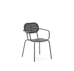 DE_Chaise d’extérieur empilable avec accoudoirs Brai en acier galvanisé gris foncé