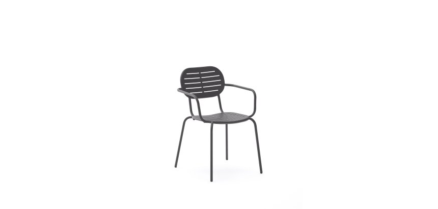 DE_Chaise d’extérieur empilable avec accoudoirs Brai en acier galvanisé gris foncé