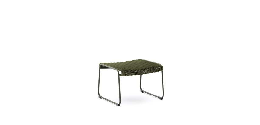 Maurina footrest in green galvanised steel and green rope cord 58 x 52.5cm