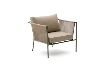 Fauteuil d’extérieur Zivia en corde écrue et acier galvanisé vert