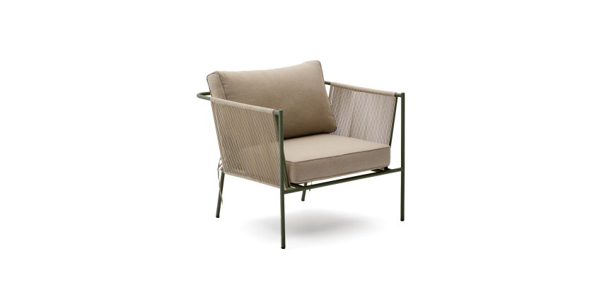 Zivia outdoor armchair in ecru rope cord and green galvanised steel