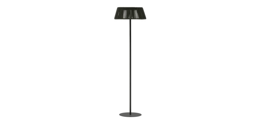 Lampadaire solaire d’extérieur Aldet en corde chinée noir et vert et pied en métal noir Ø 46 cm