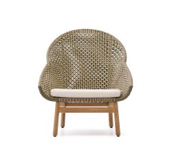 Armchair Olbia with high backrest in synthetic rattan and teak wood