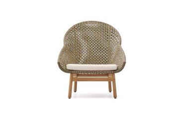 Armchair Olbia with high backrest in synthetic rattan and teak wood