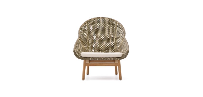 Sessel Olbia mit hohem Rücken aus synthetischem Rattan und Teakholz