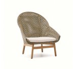 Fauteuil Olbia avec dossier haut en rotin synthétique et bois de teck