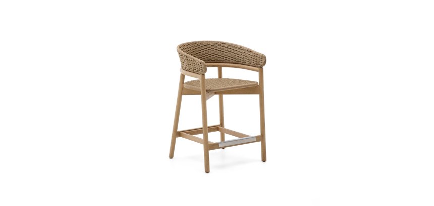 Tabouret Arinella en bois d’acacia, finition ton naturel et corde beige 65 cm