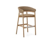 Hocker Arinella aus Akazienholz, naturfarbenes Finish und beige Kordel 75cm