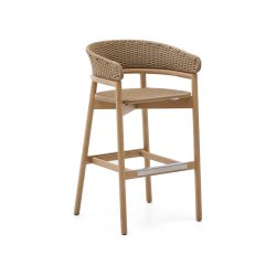 Tabouret Arinella en bois d’acacia, finition ton naturel et corde beige 75cm