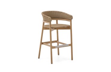 Tabouret Arinella en bois d’acacia, finition ton naturel et corde beige 75cm