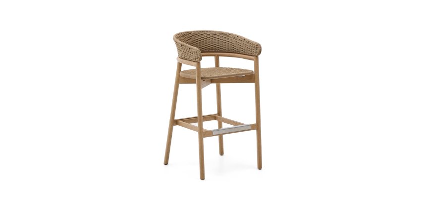 Tabouret Arinella en bois d’acacia, finition ton naturel et corde beige 75cm