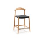 Nina Stool made of solid acacia wood with natural finish and black rope, height 62 cm