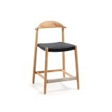 Tabouret Nina en acaci, finition naturelle et corde noire, hauteur 62 cm