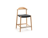 Nina Stool made of solid acacia wood with natural finish and black rope, height 62 cm