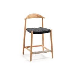 Nina Stool made of solid acacia wood with natural finish and black rope, height 62 cm