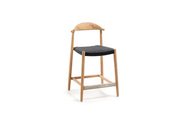 Tabouret Nina en acaci, finition naturelle et corde noire, hauteur 62 cm