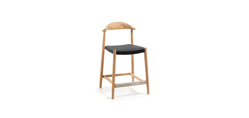 Nina Stool made of solid acacia wood with natural finish and black rope, height 62 cm