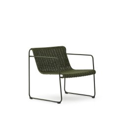 Fauteuil empilable Maurina en acier galvanisé vert et corde verte