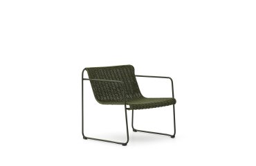 Maurina stackable armchair in green galvanised steel and green rope cord