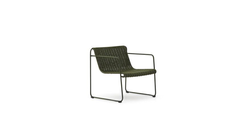 Fauteuil empilable Maurina en acier galvanisé vert et corde verte