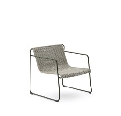Maurina stackable armchair in green galvanised steel and ecru and grey rope cord