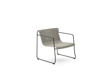 Maurina stackable armchair in green galvanised steel and ecru and grey rope cord
