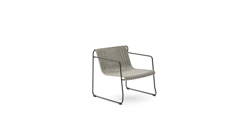 DE_Fauteuil empilable Maurina en acier galvanisé vert et corde écrue et grise