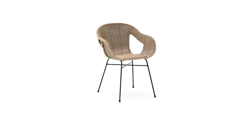 Chaise empilable Eltiera en rotin synthétique avec structure en acier noir