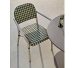 Tuccia beige and green stackable chair in aluminium and synthetic rattan