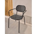 DE_Chaise d’extérieur empilable avec accoudoirs Brai en acier galvanisé gris foncé
