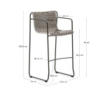 Tabouret Maurina en acier galvanisé vert et corde écrue et grise 74,5 cm