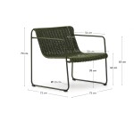 Fauteuil empilable Maurina en acier galvanisé vert et corde verte