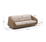 Canapé Meria 3 places en rotin synthétique et pieds en bois d’acacia 208 cm