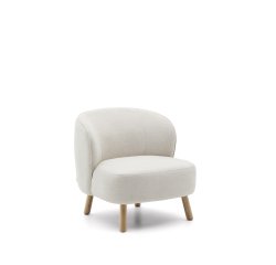 Fauteuil Ulit en tissu chenille beige et pieds en bois de hêtre finition naturelle