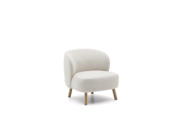 Ulit armchair in beige chenille with solid beech wood legs in a natural finish