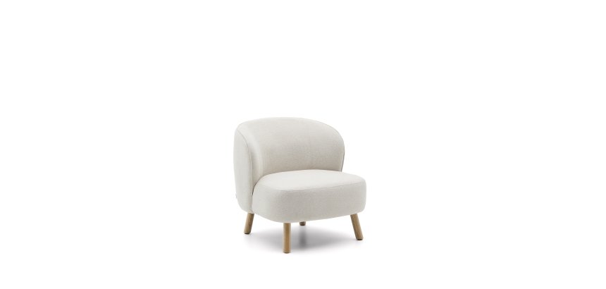 Fauteuil Ulit en tissu chenille beige et pieds en bois de hêtre finition naturelle