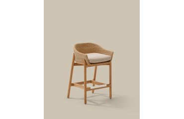 Stool Galea in teak wood and synthetic rattan 75 cm