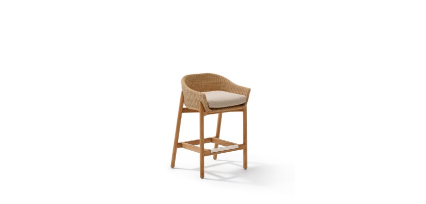 Stool Galea in teak wood and synthetic rattan 75 cm