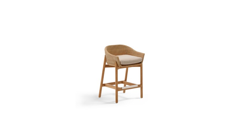 Tabouret Galea en bois de teck et rotin synthétique 65 cm