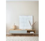 Meuble TV Anielle 2 portes en bois massif et placage de frêne 180 x 41 cm