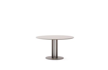 Table ronde d’extérieur Sedalis en acier avec plateau en aluminium taupe Ø 120 cm