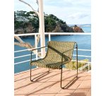 Fauteuil empilable Maurina en acier galvanisé vert et corde verte