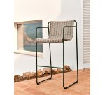 Tabouret Maurina en acier galvanisé vert et corde écrue et grise 64,5 cm