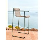 Tabouret Maurina en acier galvanisé vert et corde écrue et grise 74,5 cm