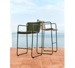 Tabouret Maurina en acier galvanisé vert et corde écrue et grise 64,5 cm