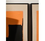 Tableau abstrait Zernu en lin orange et noir peint à la main 42 x 65 cm