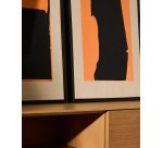 Tableau abstrait Zernu en lin orange et noir peint à la main 42 x 65 cm