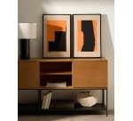 Tableau abstrait Zernu en lin orange et noir peint à la main 42 x 65 cm